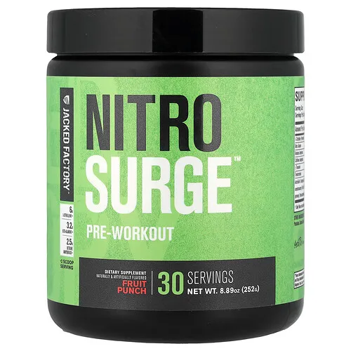 Jacked Factory, Nitro Surge™, Suplemento preentrenamiento, Ponche de frutas, 252 g (8,89 oz)