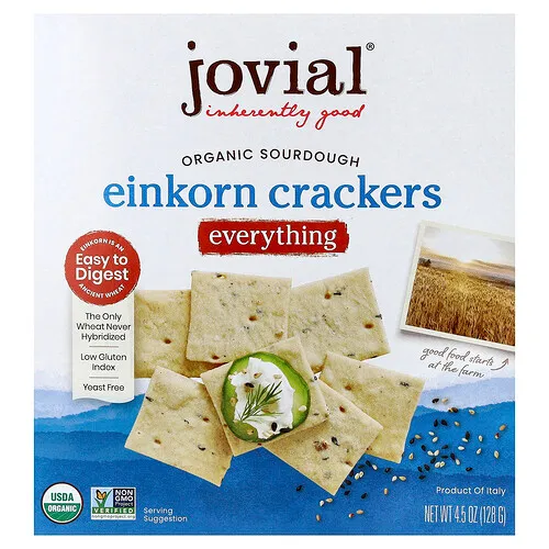 Jovial, Galletas Einkorn de masa madre orgánica, Todo`` 128 g (4,5 oz)