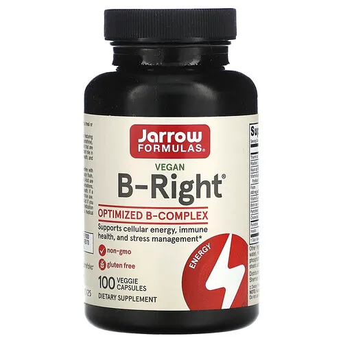 Jarrow Formulas, B-Right, Suplemento con complejo de vitaminas B, 100 cápsulas vegetales