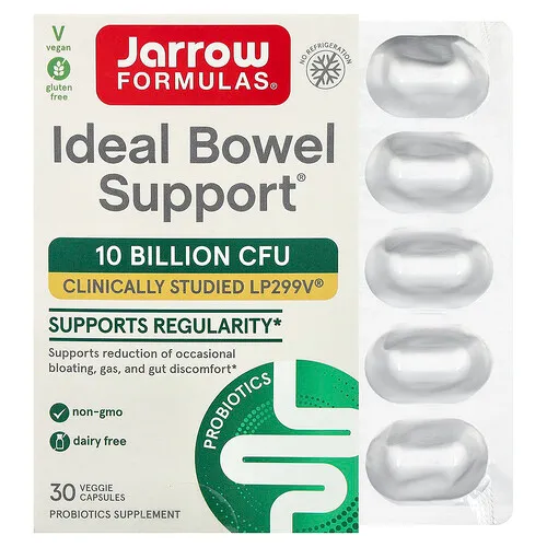 Jarrow Formulas, Ideal Bowel Support, Suplemento vegano de refuerzo intestinal ideal, 10.000 millones de UFC, 30 cápsulas vegetales