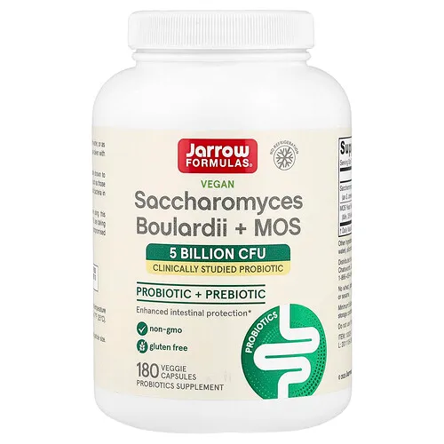 Jarrow Formulas, Suplemento con Saccharomyces boulardii y MOS, 5000 millones, 180 cápsulas vegetales de liberación retardada