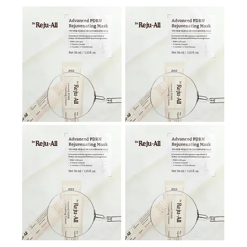 Dr. Reju-All, Mascarilla de belleza rejuvenecedora Advanced PDRN, 4 láminas, 36 ml (1,21 oz. líq.) cada una