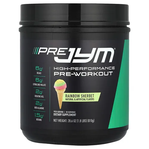 JYM Supplement Science, Pre JYM, Preentrenamiento de alto rendimiento, Sorbete arcoíris, 810 g (1,8 lb)