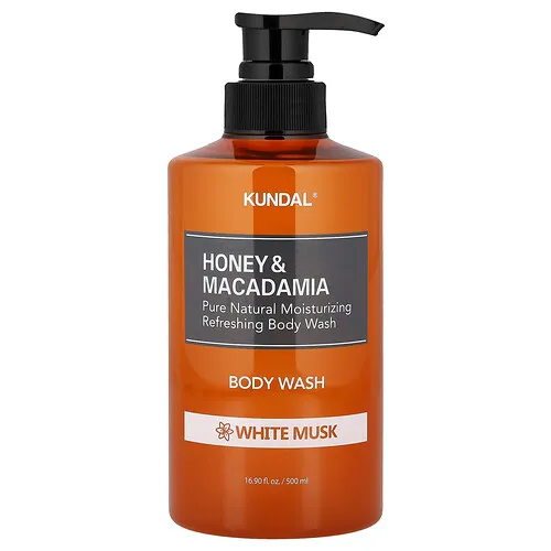 Kundal, Jabón líquido para el cuerpo, Almizcle blanco, miel y macadamia, 500 ml (16,9 oz. líq.)