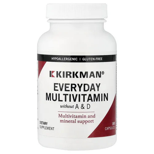 Kirkman Labs, Suplemento multivitamínico diario sin A y D, 180 cápsulas