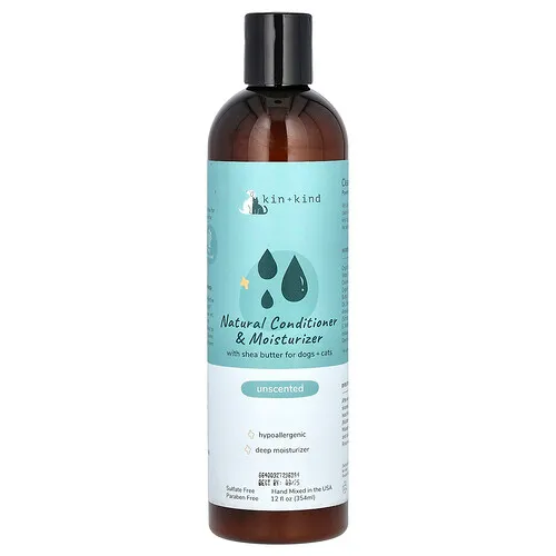 Kin+Kind, Acondicionador y humectante natural, Con manteca de karité para perros y gatos, Sin fragancia, 354 ml (12 oz. líq.)