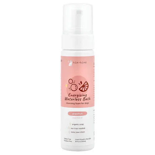 Kin+Kind, Baño energizante sin agua, Espuma limpiadora para perros, Pomelo, 236 ml (8 oz. líq.)