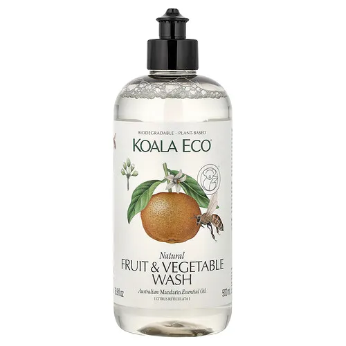 Koala Eco, Jabón líquido natural para frutas y vegetales, Aceite esencial de mandarina australiana, 500 ml (16,9 oz. líq.)