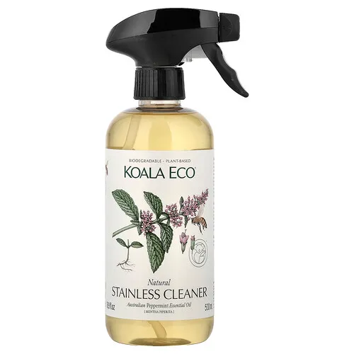 Koala Eco, Limpiador natural de acero inoxidable, Aceite esencial de menta australiana, 500 ml (16,9 oz. líq.)