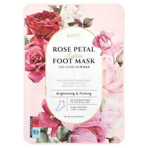 Koelf, Mascarilla satinada para pies con pétalos de rosa, 1 par, 16 g (0,56 oz)