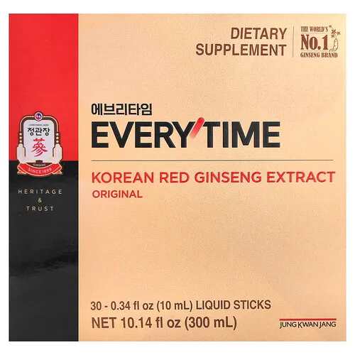 JungKwanJang, Extracto de ginseng rojo coreano, Everytime, Original, 30 barritas líquidas, 10 ml (0,34 oz. líq.) cada una