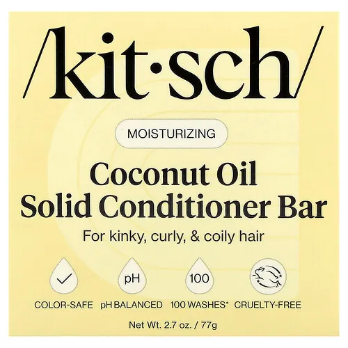 Kitsch, Acondicionador sólido humectante con aceite de coco en barra, Para cabello crespo, rizado y crespo, Almendra salada y madera flotante, 77 g (2,7 oz)