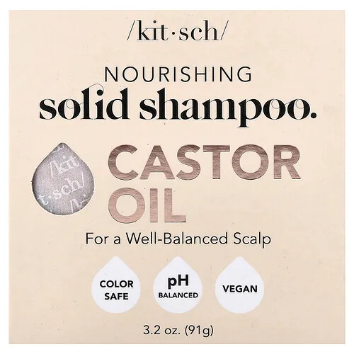 Kitsch, Champú sólido nutritivo con aceite de ricino en barra, Para un cuero cabelludo equilibrado, Ámbar azucarado y karité, 91 g (3,2 oz)