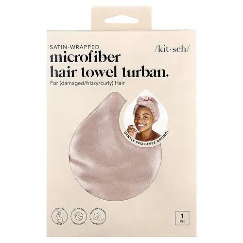 Kitsch, Turbante de microfibra con envoltorio satinado para el cabello, Rubor, 1 toalla