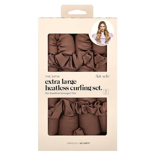 Kitsch, The Satin Heatless Curling Set, Extragrande, Chocolate, 1 set