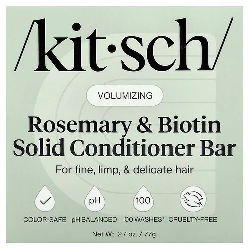 Kitsch, Acondicionador sólido voluminizador en barra con romero y biotina, Para cabello fino, frágil y delicado, Lavanda dulce y romero, 77 g (2,7 oz)