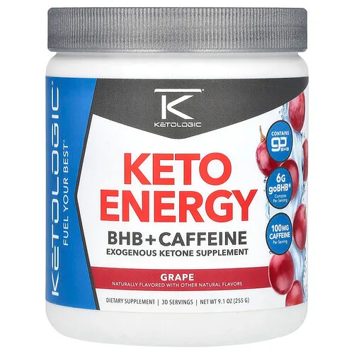 KetoLogic, Energía cetogénica, BHB más cafeína, Uva, 255 g (9,1 oz)