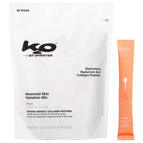 k2o by Sprinter, Mezcla de hidratación avanzada para la piel, Melocotón, 20 sobres, 7.6 g (0.27 oz) cada uno