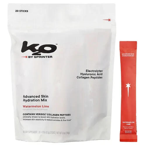 k2o by Sprinter, Mezcla avanzada para la hidratación de la piel, Sandía y lima, 20 sobres, 9.3 g (0.33 oz) cada uno