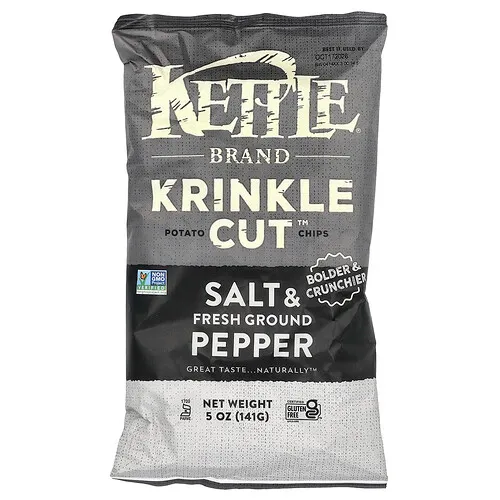 Kettle Foods, Krinkle Cut™ Patatas fritas, Sal y pimienta fresca molida, 141 g (5 oz)