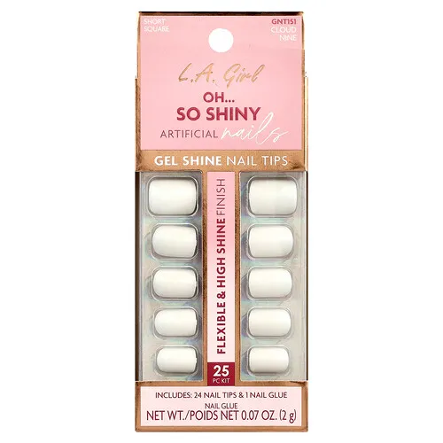 L.A. Girl, Uñas artificiales Oh So Shiny, Puntas de uñas con brillo en gel, GNT151 Nube nueve, Kit de 25 piezas