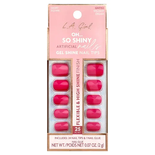 L.A. Girl, Uñas artificiales Oh So Shiny, Puntas de uñas con brillo en gel, GNT152 Wildest Dream, Kit de 25 piezas