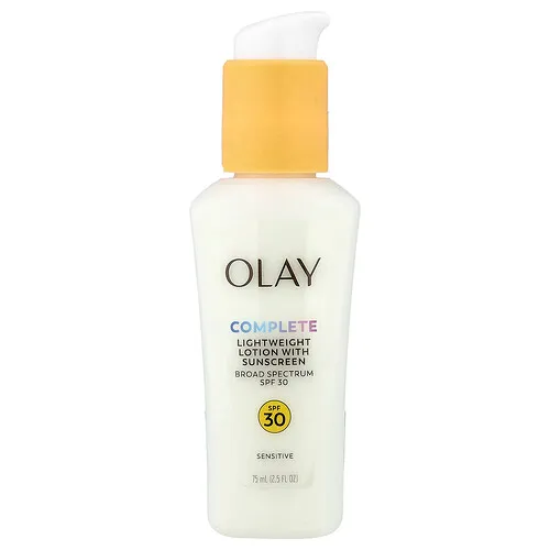 Olay, Loción liviana y completa con protector solar, FPS 30, Para pieles sensibles, Sin fragancia, 75 ml (2,5 oz. líq.)