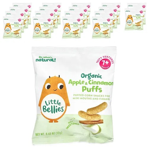 Little Bellies, Bolitas de manzana y canela orgánicas, 7 meses en adelante, 18 bolsitas, 12 g (0,42 oz) cada una