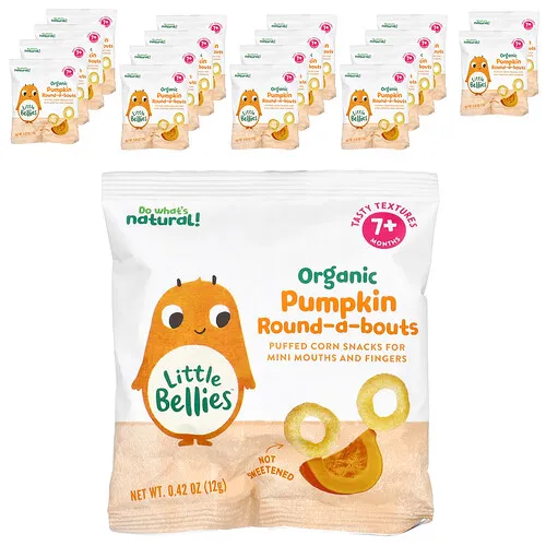 Little Bellies, Round-A-Bouts orgánicos, 7 meses en adelante, Calabaza, 18 bolsitas, 12 g (0,42 oz) cada una