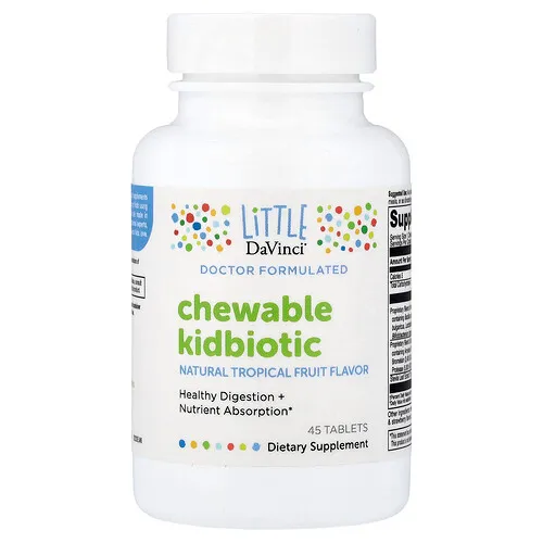 Little DaVinci, Kidbiotic masticable, Frutas tropicales naturales, 45 comprimidos