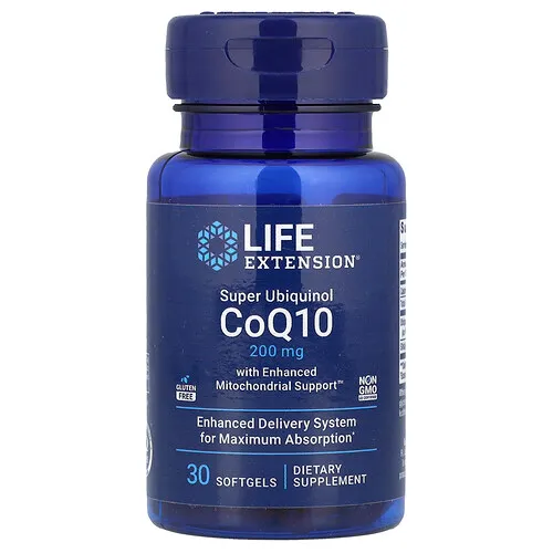 Life Extension, CoQ10 en forma de superubiquinol con Enhaced Mitochondrial Support, 200 mg, 30 cápsulas blandas