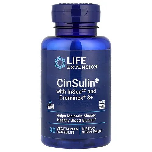 Life Extension, CinSulin con InSea2 y Crominex 3+, 90 cápsulas vegetales