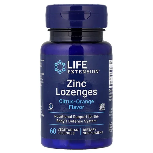 Life Extension, Pastillas de zinc, Cítricos y naranja, 60 pastillas vegetales (18,75 mg cada una)