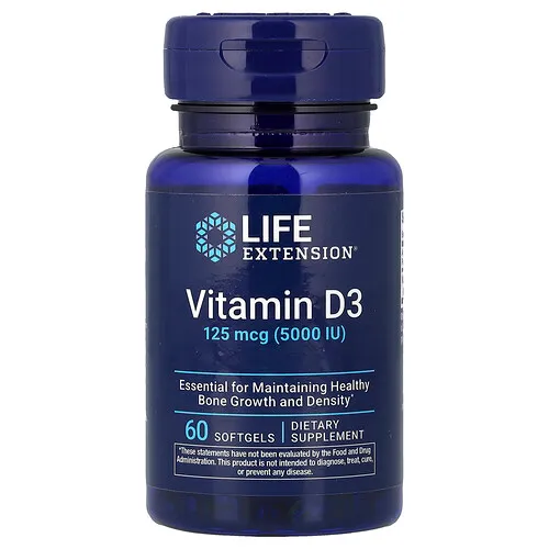Life Extension, Vitamina D3, 125 mcg (5000 UI), 60 cápsulas blandas