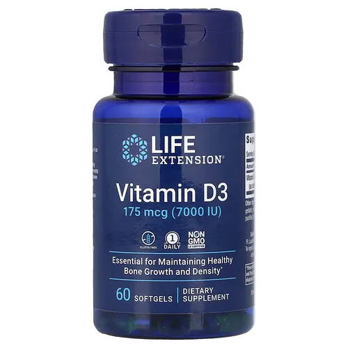 Life Extension, Vitamina D3, 175 mcg (7000 UI), 60 cápsulas blandas
