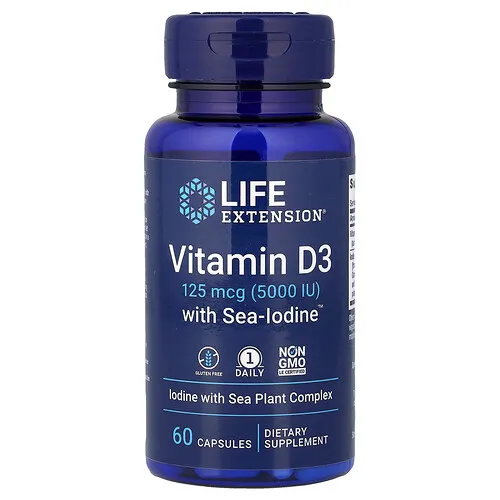 Life Extension, Vitamina D3 con Sea-Iodine™, 60 cápsulas