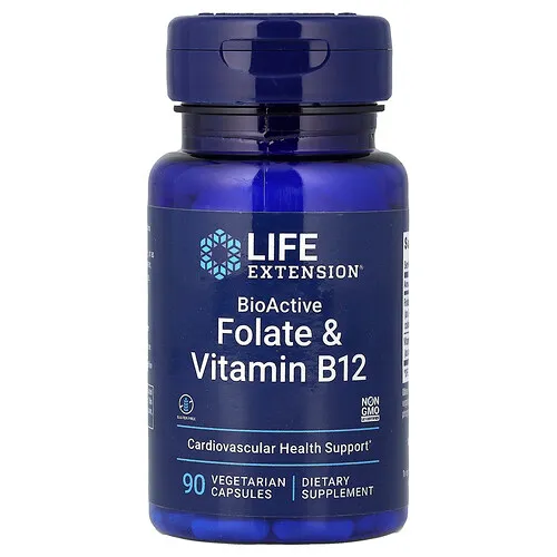 Life Extension, Folato y vitamina B12 bioactivos, 90 cápsulas vegetales