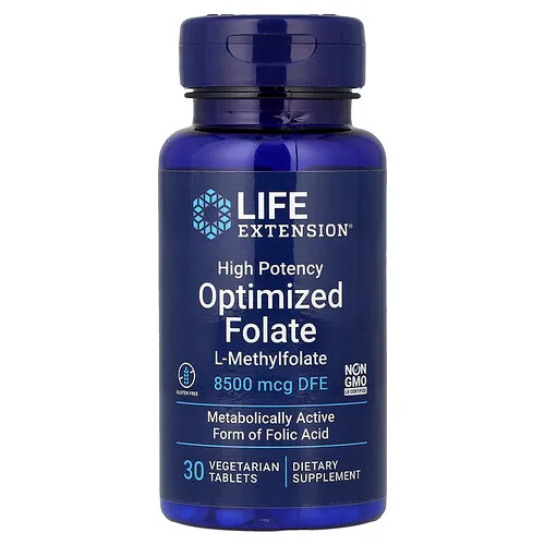 Life Extension, Folato optimizado, Alta potencia, 8500 mcg EDF, 30 comprimidos vegetales