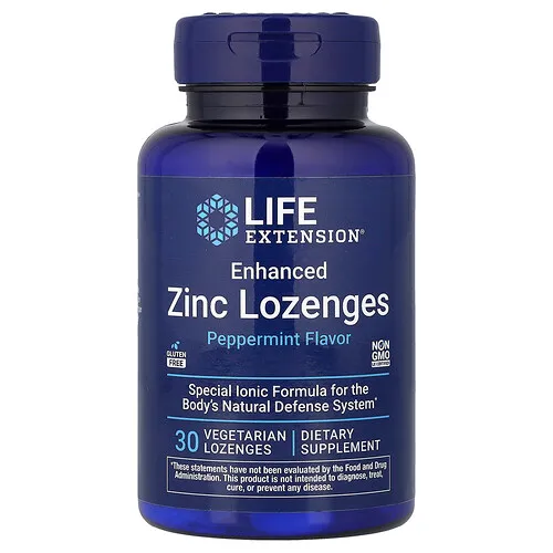 Life Extension, Pastillas de zinc mejorado, Menta, 30 pastillas vegetales (18,75 mg por pastilla)