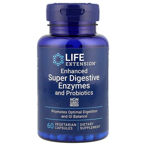 Life Extension, Super enzimas digestivas mejoradas con probióticos, 60 cápsulas vegetales