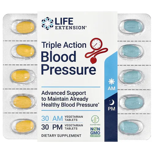 Life Extension, Suplemento de triple acción para la presión arterial, AM y PM, 60 comprimidos vegetales