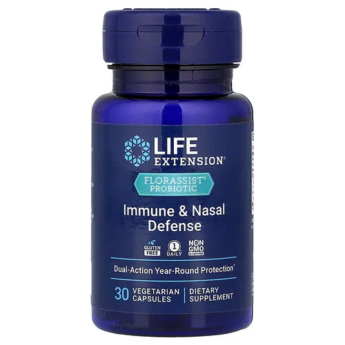 Life Extension, Suplemento probiótico para las defensas inmunitaria y nasal FLORASSIST®, 30 cápsulas vegetales