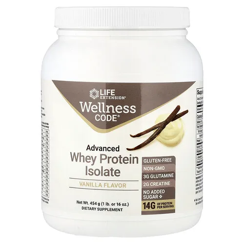 Life Extension, Wellness Code®, Aislado de proteína de suero de leche avanzado, Vainilla, 454 g (1 lb)