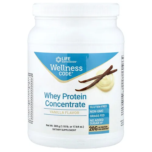 Life Extension, Wellness Code®, Concentrado de proteína de suero de leche, Vainilla, 500 g (1,10 lb)