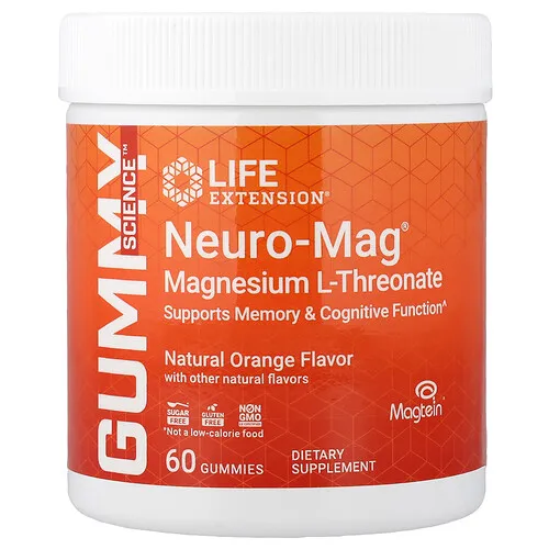 Life Extension, Neuro-Mag®, L-treonato de magnesio, Naranja natural, 60 gomitas (36 mg por gomita)