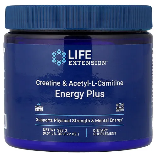 Life Extension, Creatina y acetil-L-carnitina, Suplemento energético, 233 g (0,51 lb)