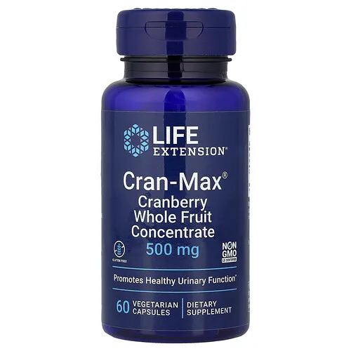Life Extension, Cran-Max®, Concentrado de fruto entero de arándano rojo, 500 mg, 60 cápsulas vegetales