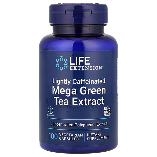 Life Extension, Mega extracto de té verde, Levemente descafeinado, 100 cápsulas vegetales (725 mg por cápsula)
