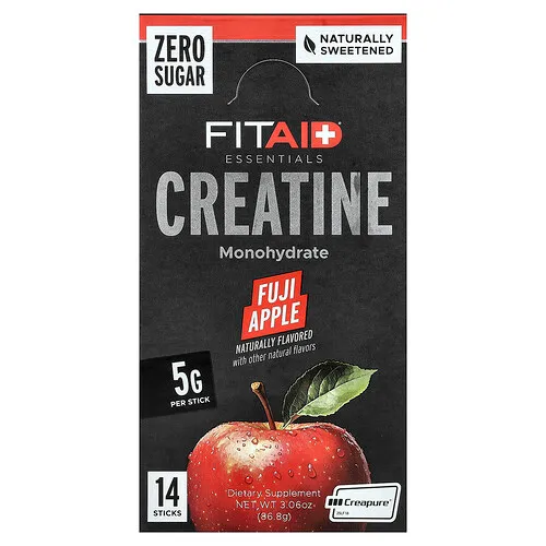FITAID, Productos esenciales, Monohidrato de creatina, Manzana fuji, 14 sobrecitos, 6,2 g (0,22 oz) cada uno