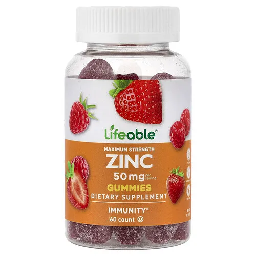 Lifeable, Gomitas de zinc, Baya, 60 gomitas (25 mg por gomita)